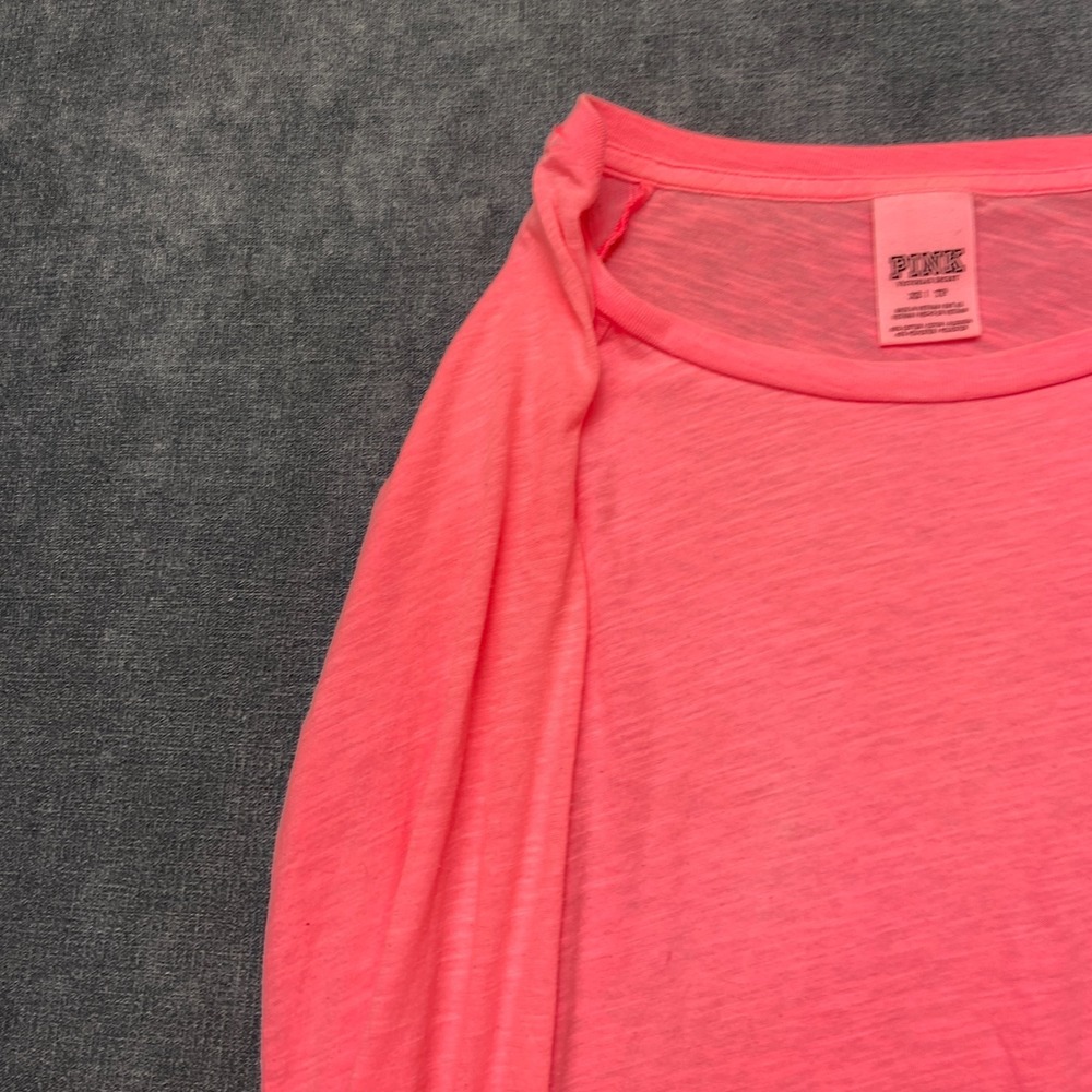 Victoria's Secret PINK Long Sleeve Shirt Womens XS Neon Pink Logo Pullover - Picture 5 of 13